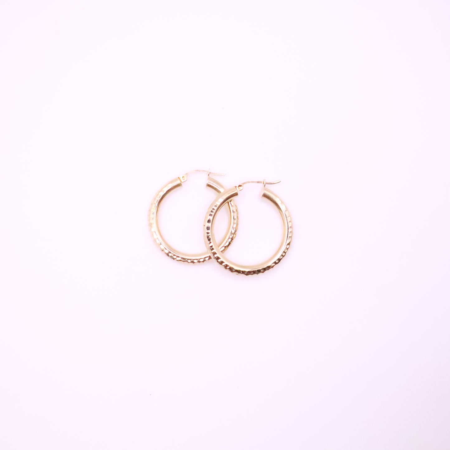 14k Gold dainity round  Hoop Earrings, 18mm textured #