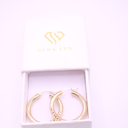 14k Gold dainity round  Hoop Earrings, 18mm textured #