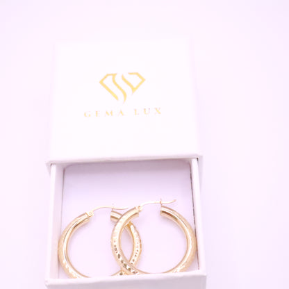 14k Gold dainity round  Hoop Earrings, 18mm textured #
