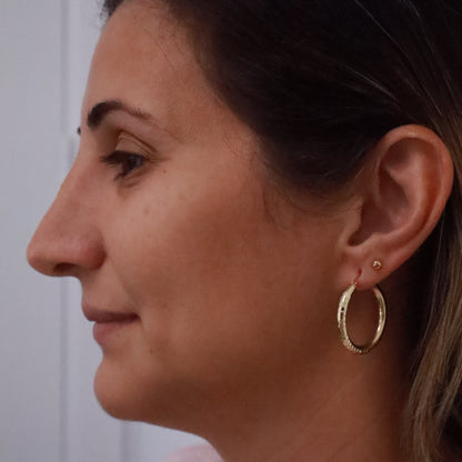 14k Gold dainity round  Hoop Earrings, 18mm textured #