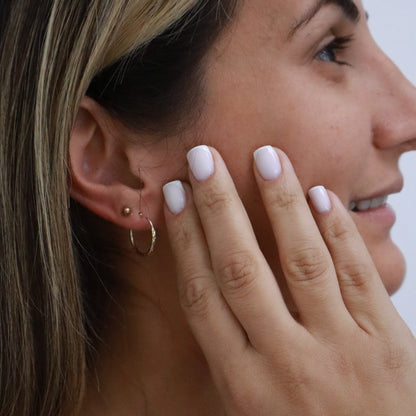 14k Gold round textured hoops earrings