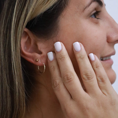 14k Gold round textured hoops earrings