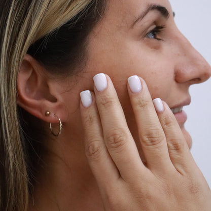 14k Gold round textured hoops earrings