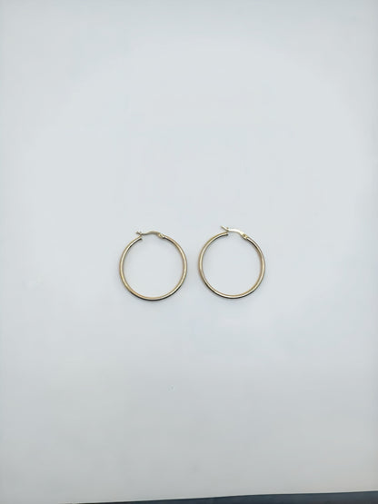 14k Gold round fine hoops  Earrings 35 mm #