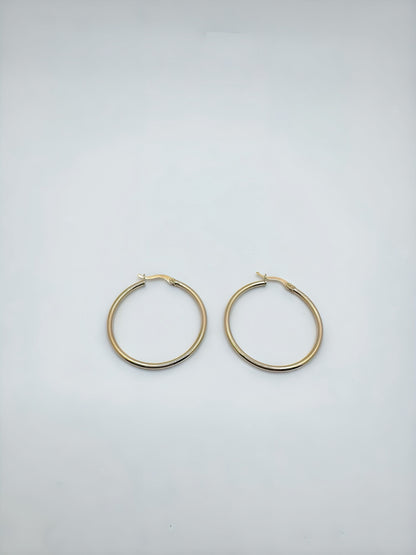 14k Gold round fine hoops  Earrings 35 mm #