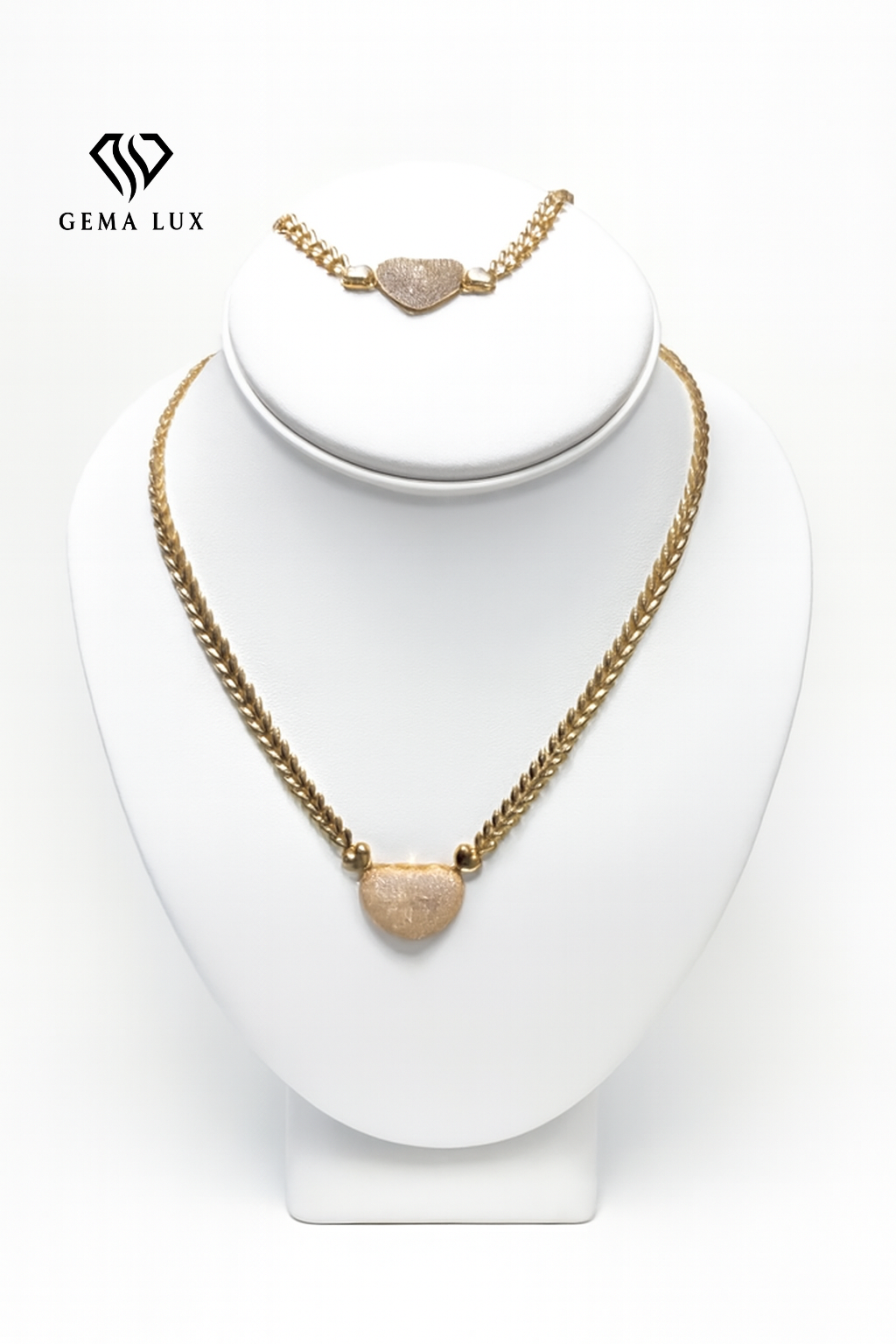 Solid 14K gold set necklace and brazalet Heart 18'