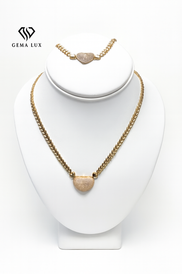 Solid 14K gold set necklace and brazalet Heart 18'