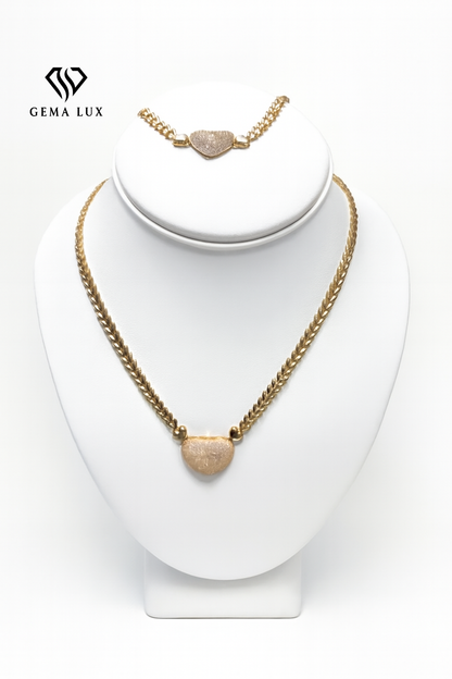 Solid 14K gold set necklace and brazalet Heart 18'