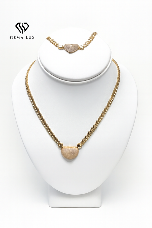 Solid 14K gold set necklace and brazalet Heart 18'