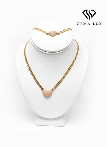 Solid 14K gold set necklace and brazalet Heart 18'