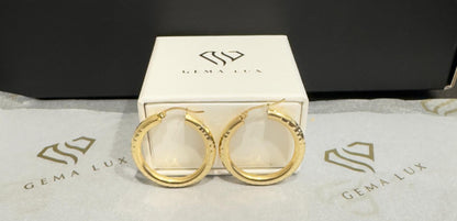 14k Gold dainity round  Hoop Earrings, 18mm textured #