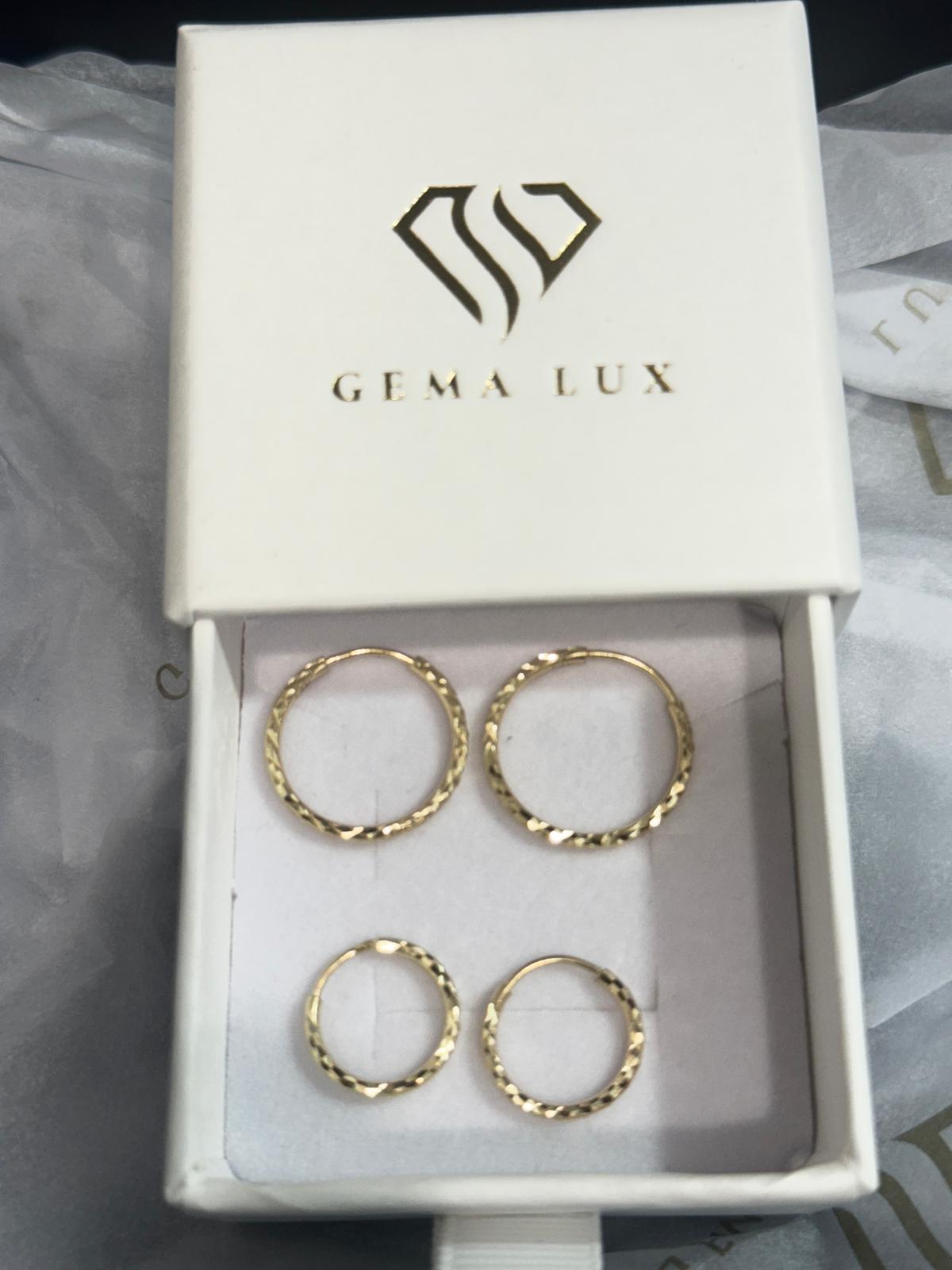 14k Gold round textured hoops earrings