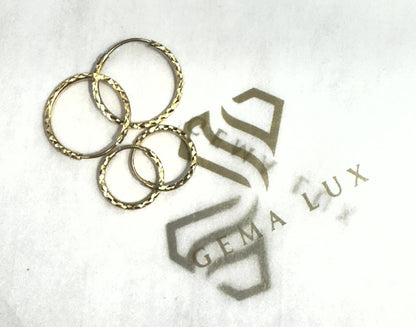 14k Gold round textured hoops earrings