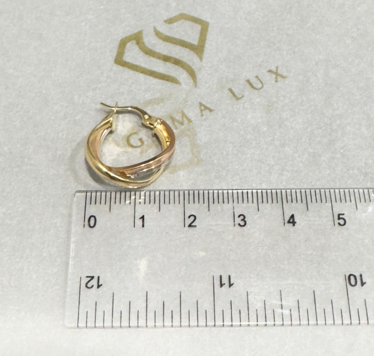 14k Gold twisted danity hoops earrings yellow-white-rose