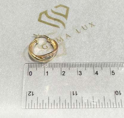 14k Gold twisted danity hoops earrings yellow-white-rose