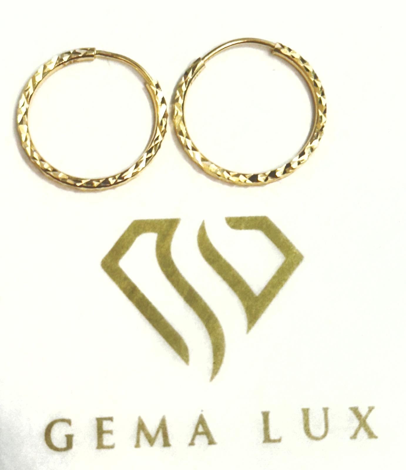 14k Gold round textured hoops earrings