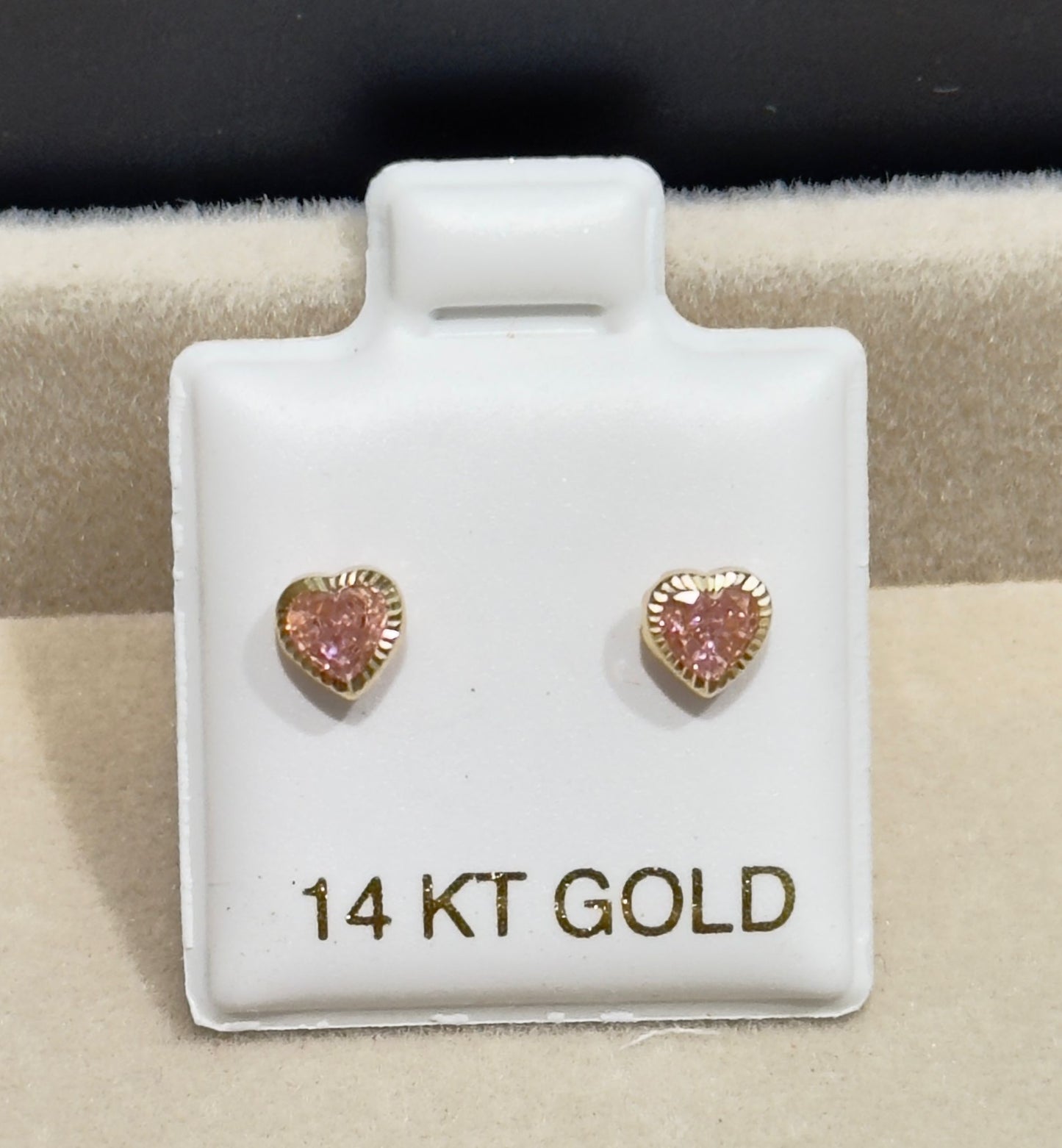 14k Gold pink hearts baby earrings #