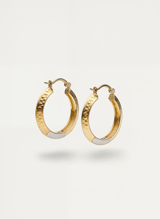 14 K Solid Gold hoop Earrings triangle shape 3 colors white-yellow-rose 25mm