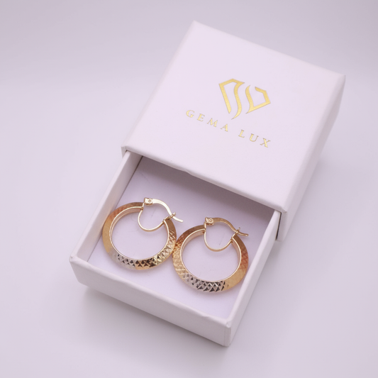 14 K Solid Gold hoop Earrings triangle shape 3 colors white-yellow-rose 25mm