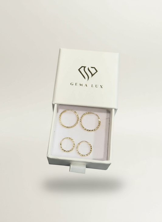 14k Gold round textured hoops earrings 14mm