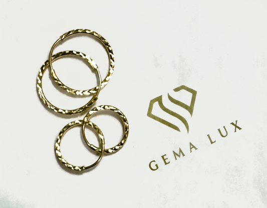 14k Gold round textured hoops earrings 14mm