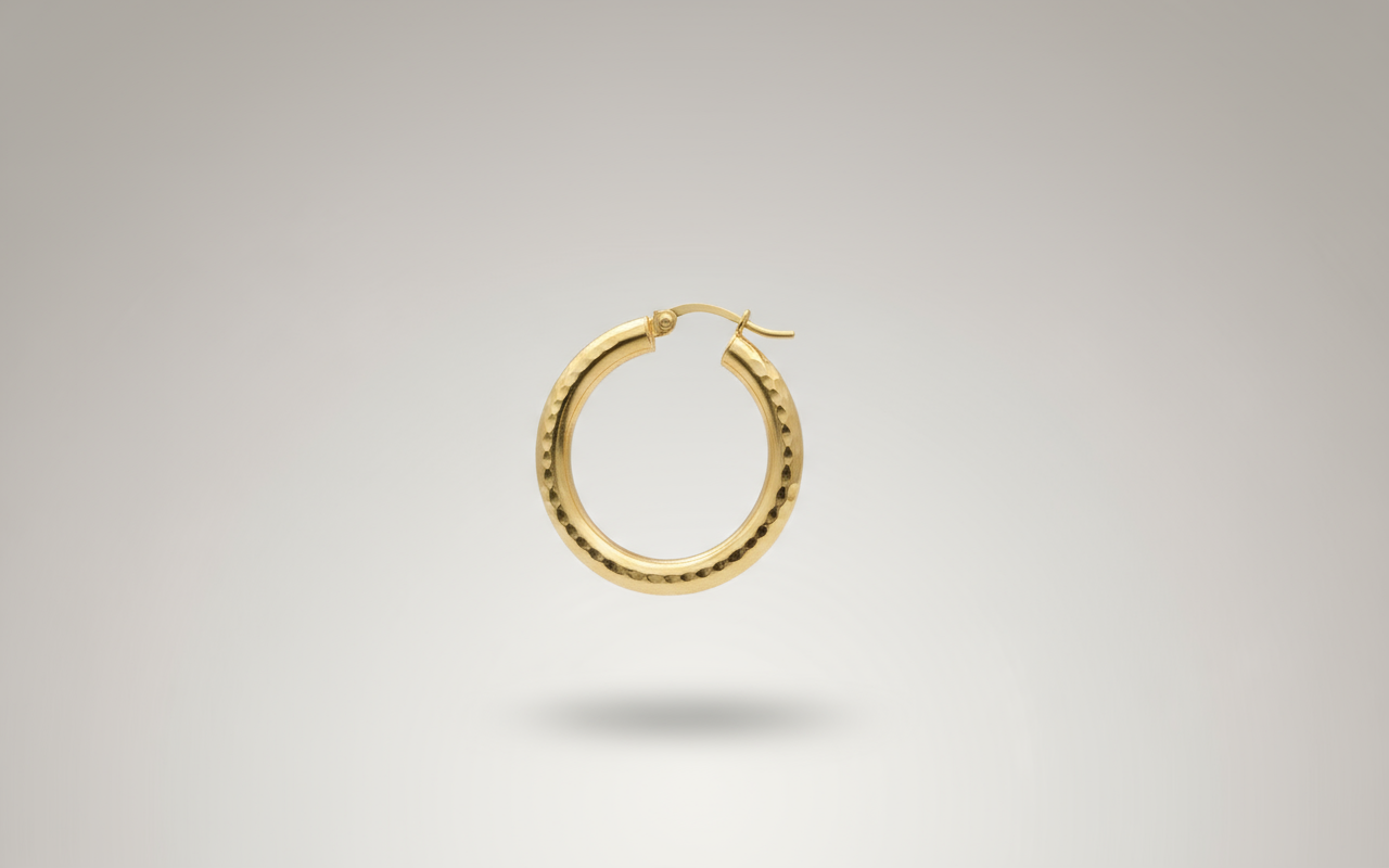 14k Gold dainity round  Hoop Earrings, 18mm textured