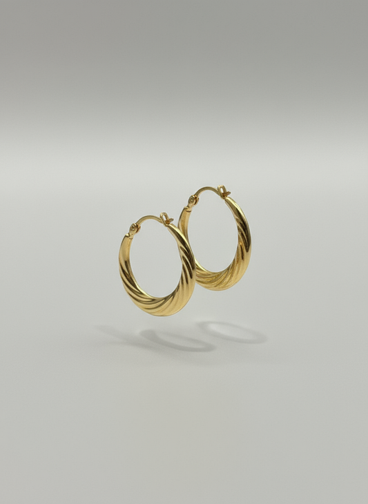 14k Gold Elegant round Flat hoops  earrings 20mm