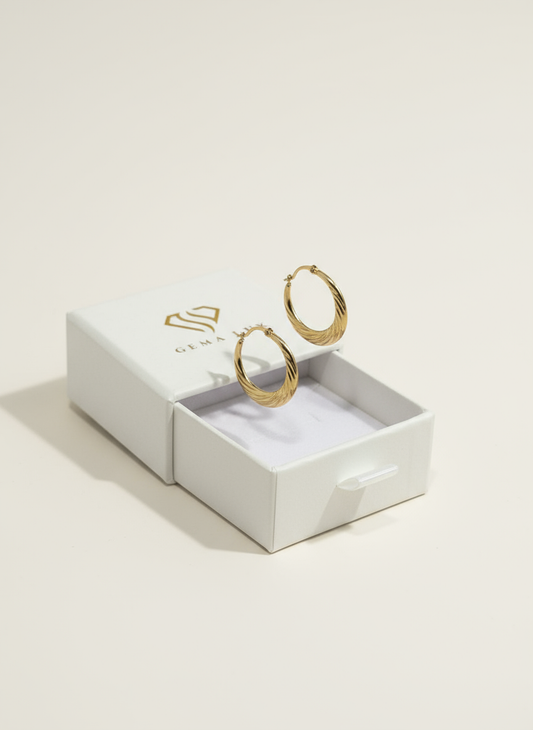 14k Gold Elegant round Flat hoops  earrings 20mm