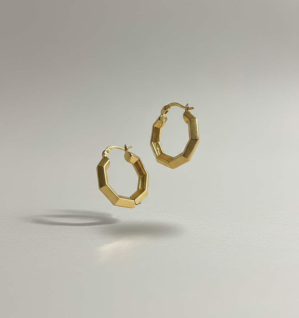 14k Gold hexagon hoops Earrings - 18mm