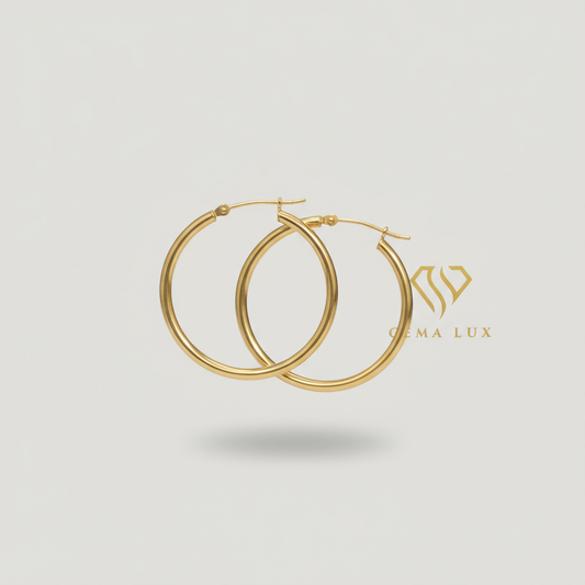 14k Gold Polished round fine  Earrings 30mm