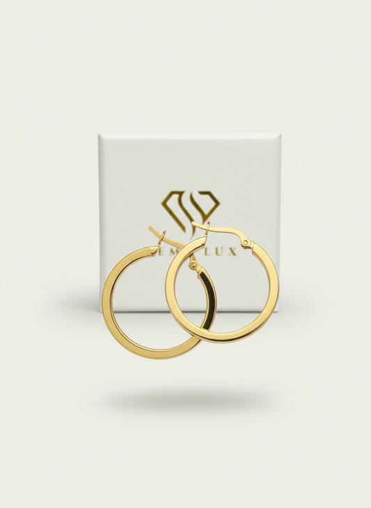 14k Gold round  hoops earrings with squeare border 24mm