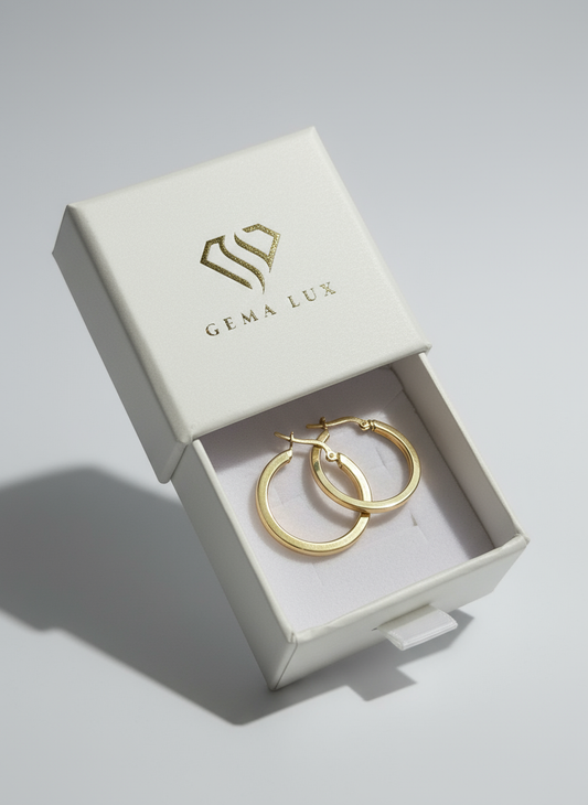 14k Gold round  hoops earrings with squeare border 24mm