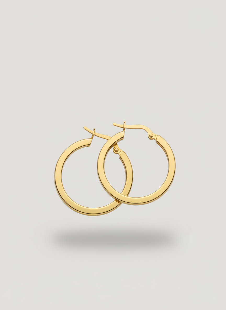 14k Gold round  hoops earrings with squeare border 24mm