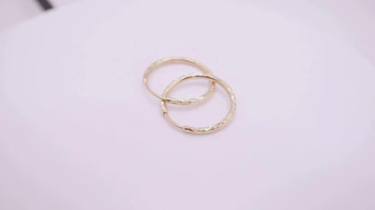 14k Gold round textured hoops earrings